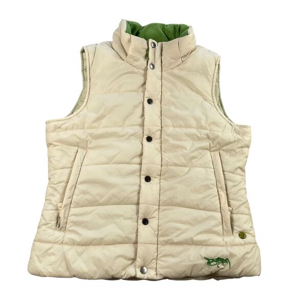 Burton Puffer Vest Womens L Ivory Green Ski Snowboard Insulated Zip Up Rancher - Picture 1 of 16